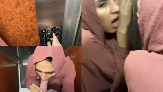 Image of Arab hijab girl gives quick blowjob and fucks in lift-Linkwallah.com