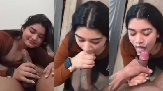 Image of Cute Pakistani college girl Sidras lusty blowjob and cumfacial-Linkwallah.com